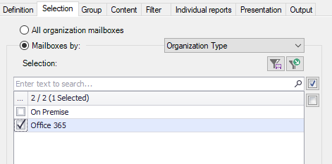 Select on-premise or Office 365 mailboxes