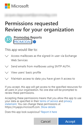 Admin consent for Promodag Reports