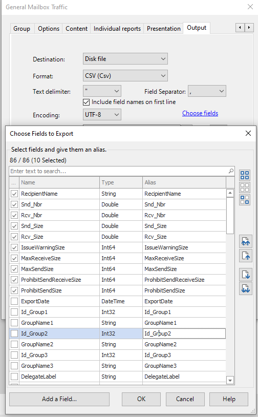 Export Storage Size Limit attributes in a CSV file