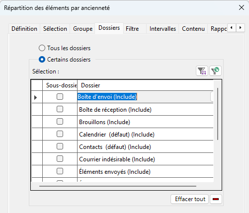 Sélectionnez les dossiers à analyser au sein des boîtes aux lettres