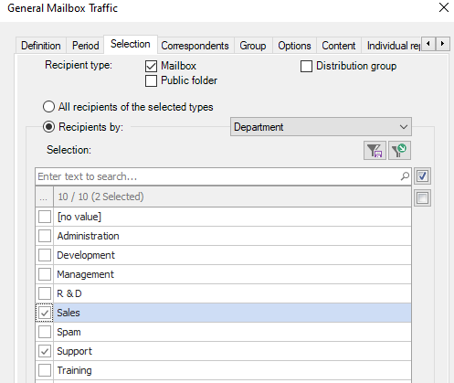 Select Exchange recipients by Department