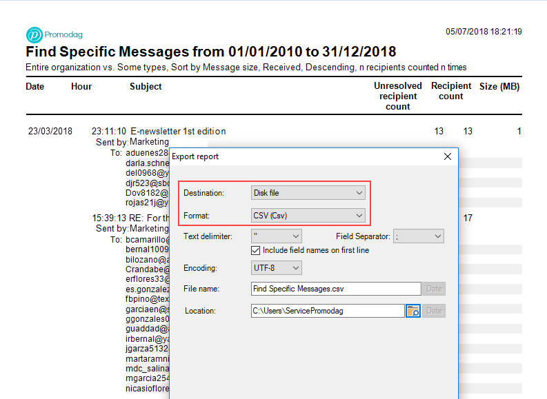 Export report as CSV file