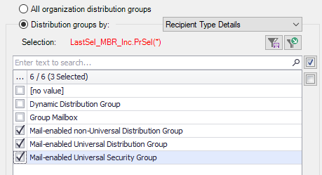 Select Distribution Groups by RecipientTypeDetails