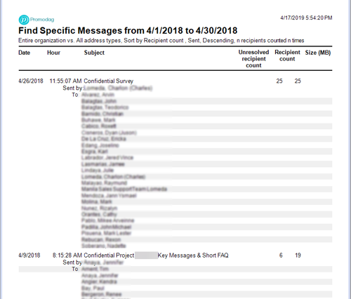 Track specific emails by subject and number of recipients with Promodag Reports