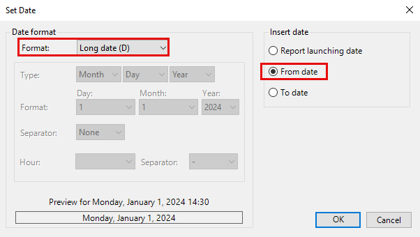 Set date format to long date