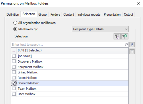 Select mailboxes by recipient type