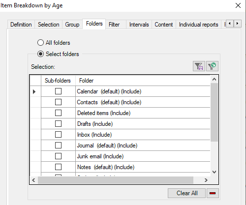 Select all default Outlook folders at once