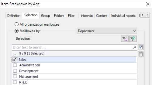 Select the Sales Department mailboxes
