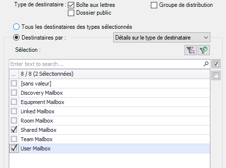 Sélectionnez vos boîtes aux lettres par type