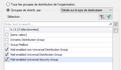 Sélectionnez vos groupes de distribution par type