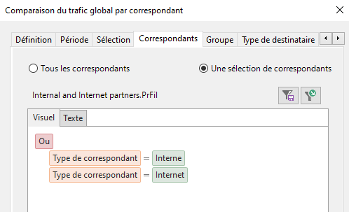 Sélectionner les correspondants de type Interne et Internet