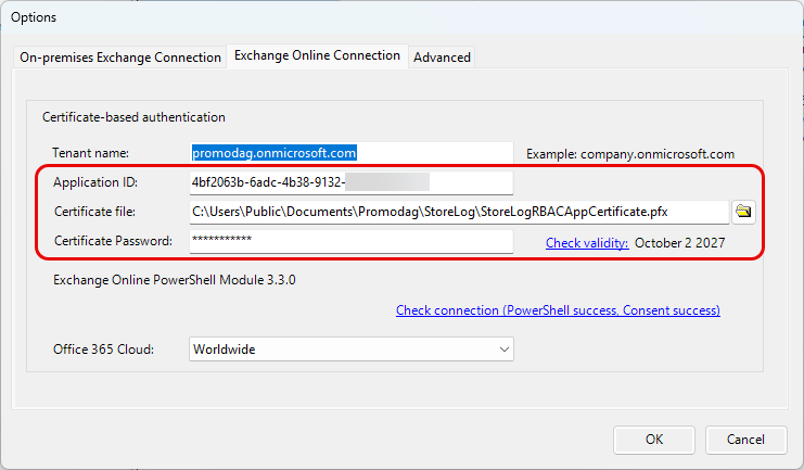 Apply certificate-based authentication settings in StoreLog