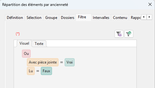 Filtrer les éléments non lus et contenant des pièces jointes