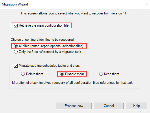 Select the items to migrate