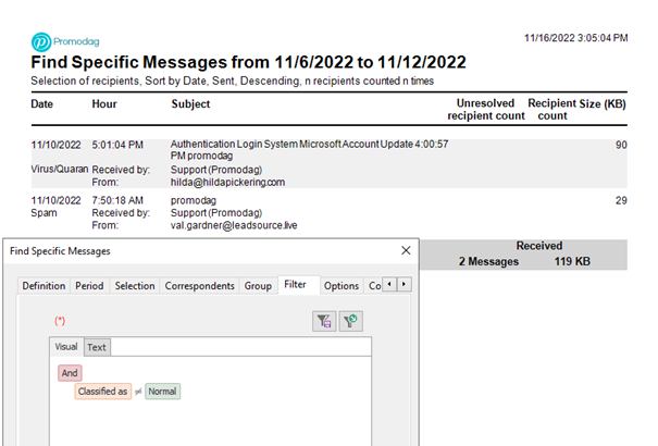 Display and filter spam and quarantined messages in Promodag Reports