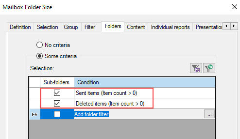 Select the Sent Items and Deleted Items folders