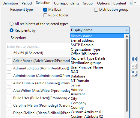 Select mailboxes by directory attributes