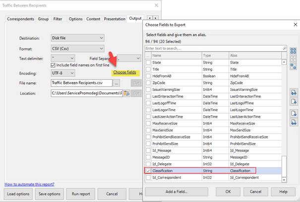Export Office 365 message classification in CSV format
