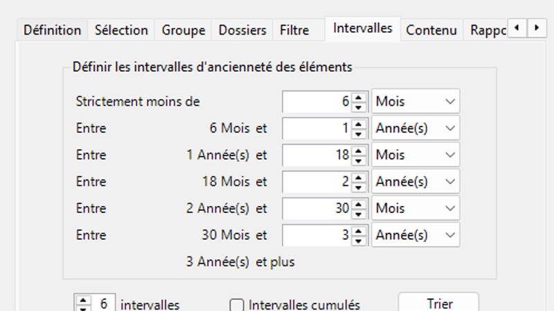 Définir des intervalles d'ancienneté personnalisés