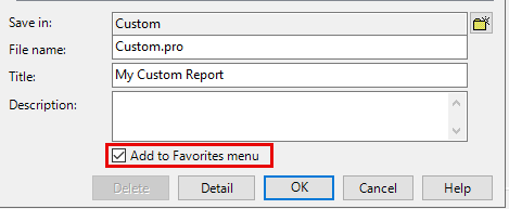 Save a report in the Favorites menu