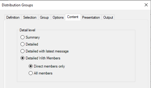 Details level available in the Distribution Groups report