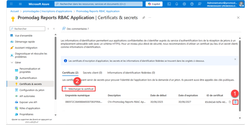 Télécharger un nouveau fichier .cer vers Microsoft Entra ID