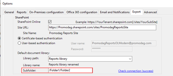 Promodag Reports supports subfolders in SharePoint