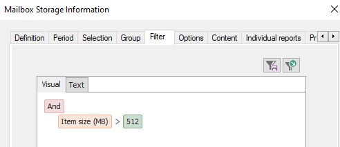 Filter mailboxes over 512 MB