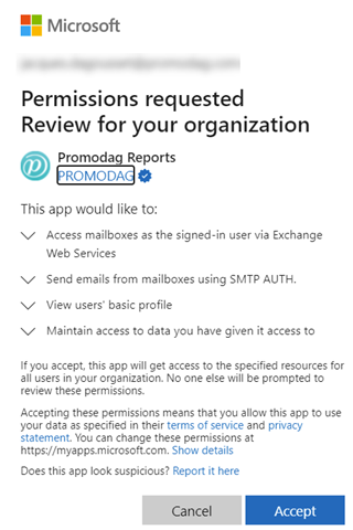 Authorize Promodag Reports in Azure AD