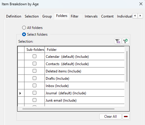 Select folders to analyze within each mailbox