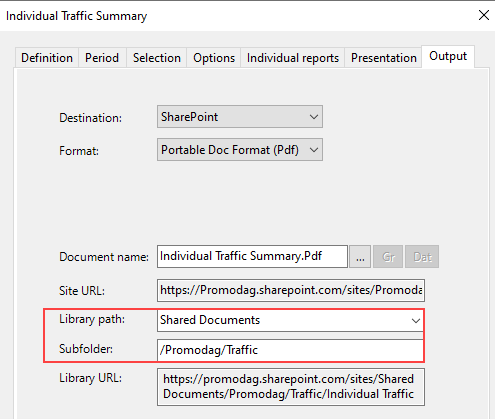 Customize SharePoint output to a library and subfolder of your choice