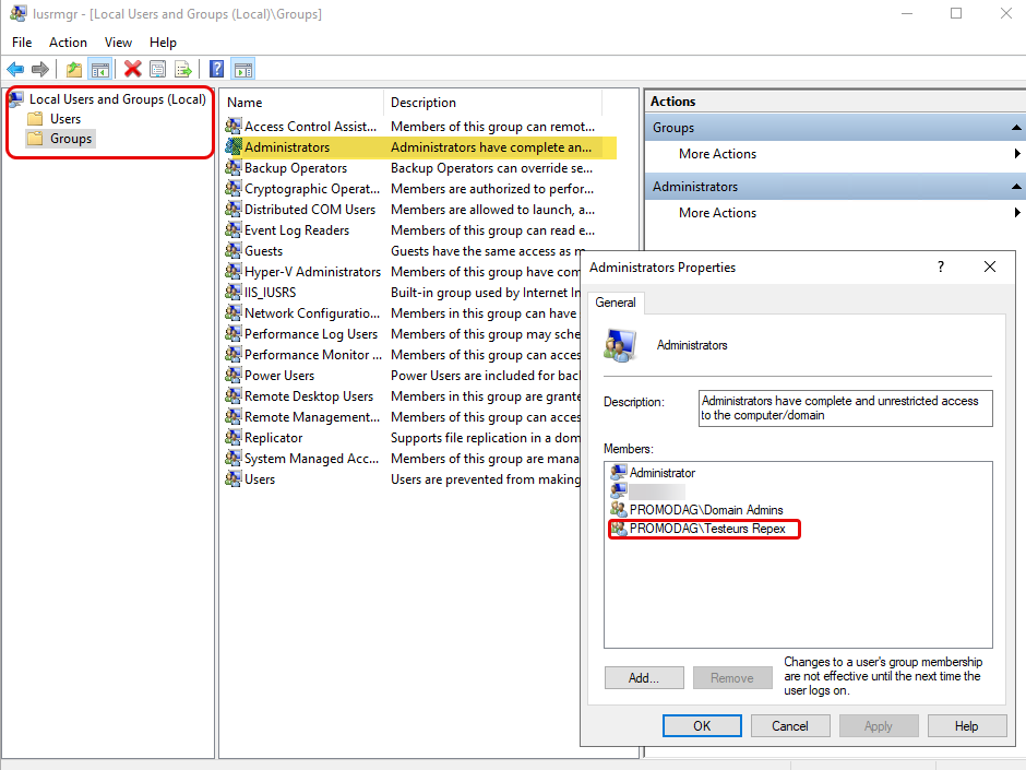 Add the security group to the local Administrators group