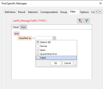 Filtering messages classified as Spam, Quarantine or Failed