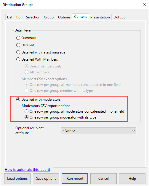 Export moderated distribution groups to CSV