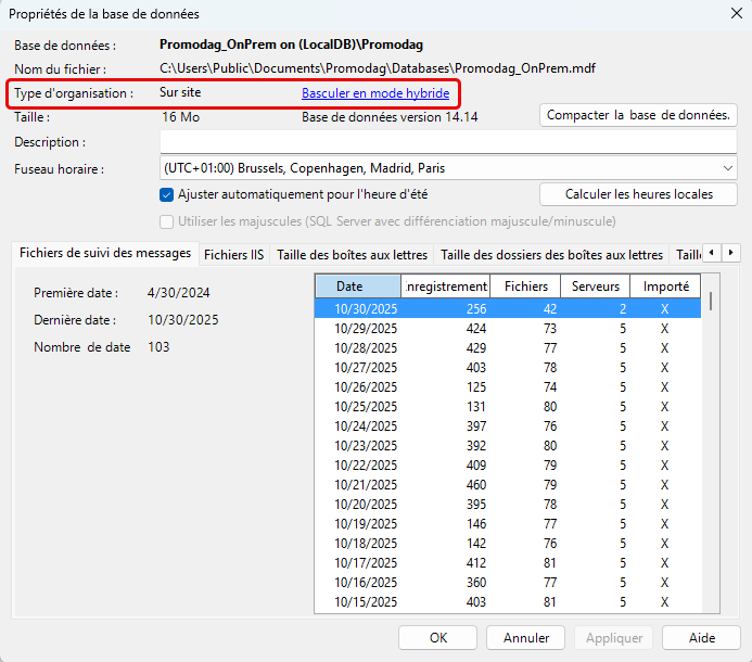 Basculer la base de données en mode hybride