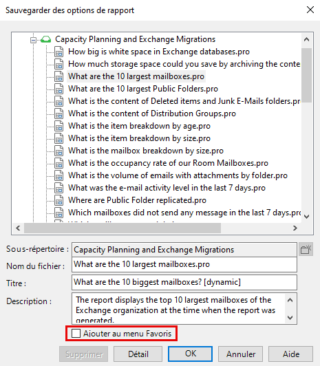 Enlever un rapport du menu des Favoris