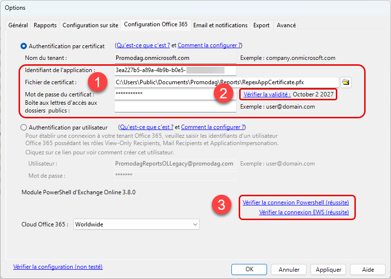 Vérifier la validité du certificat dans Promodag Reports