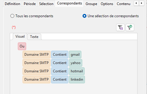 Sélectionner des domaines SMTP particuliers