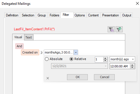 Filter items by date in the Delegated Mailings report