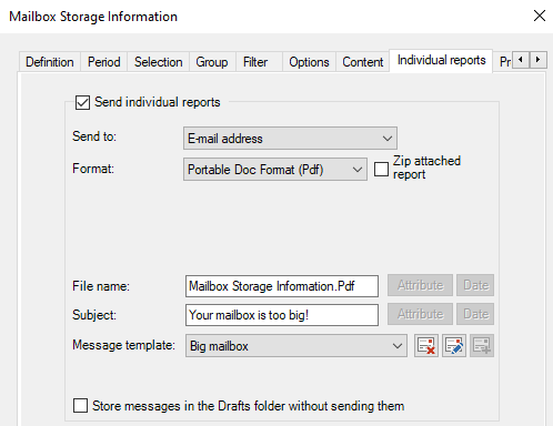 Send individual reports to the selected mailboxes