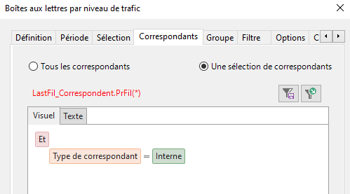 Sélectionnez uniquement les correspondants internes