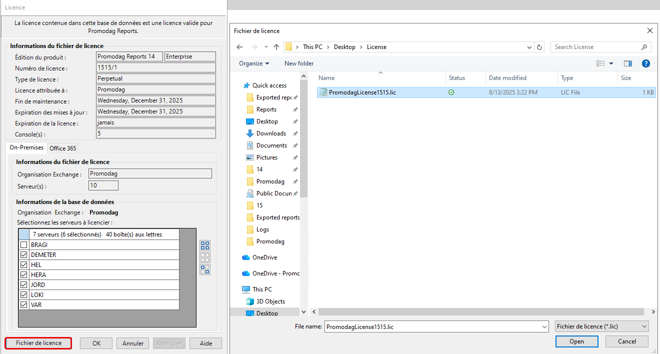 Sélectionner le fichier de licence