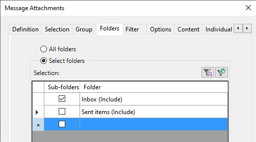 Select folders to scan in mailboxes